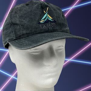 Vintage Lake Tahoe Baseball Hat Cap California Nevada Sailing Boat Snapback Gray